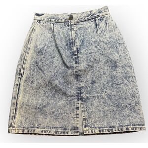 Vintage WHIPPI‎ Acid Wash Denim Skirt Button Fly High Waisted Midi Slit Size 13